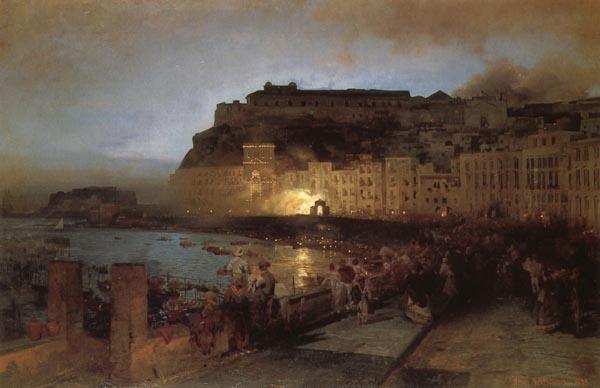 Oswald achenbach Fireworks in Naples oil painting image